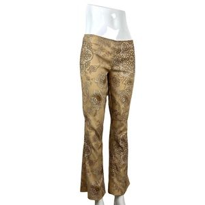 90s Y2K XOXO Pants Floral Brocade Jacquard Pattern Gold Low Rise Back Zip Sz 7
